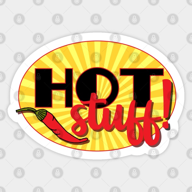 Hot Stuff Retro Chilli Pepper Love Quote Sticker by HotHibiscus